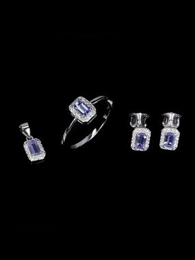 Set!  Natural Tanzanite Ring 8, Earrings & Pendant Necklace 925 Sterling Silver